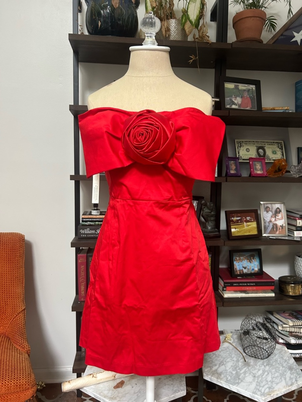 ANTHROPOLOGIE Red Off-Shoulder Rose Accent Cocktail Dress SIZE M